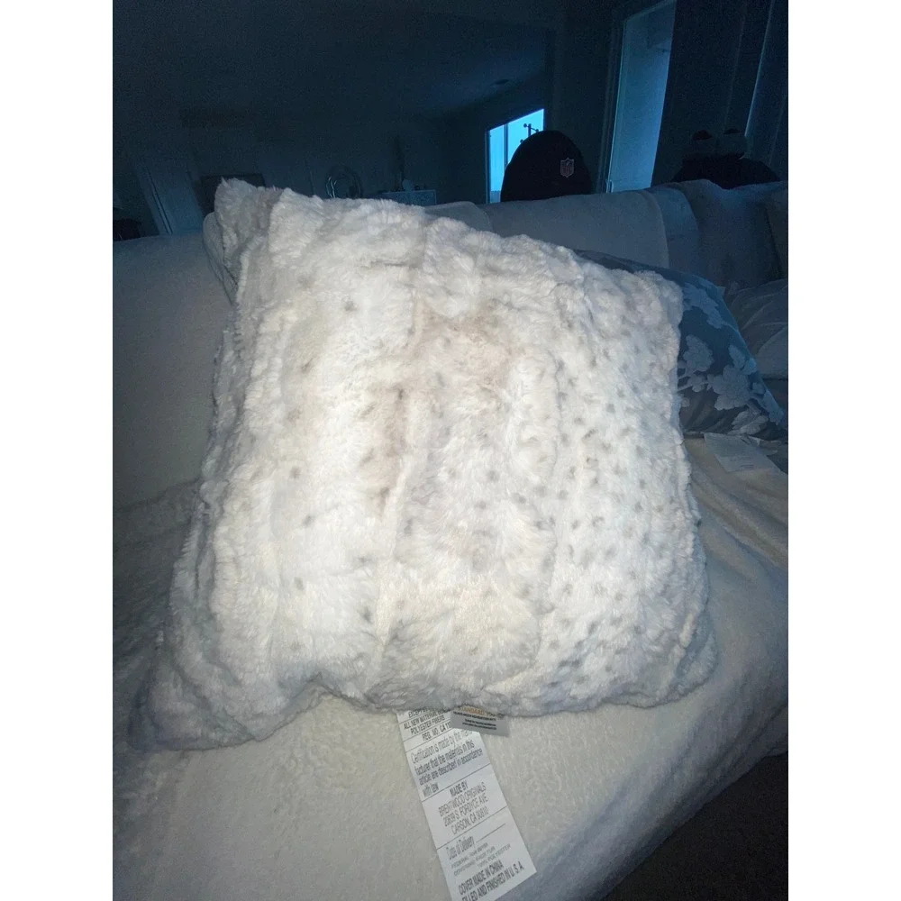 Brentwood Originals Faux Fur Spotted Throw Pillow Cream Tan 18x18 Square Plush
